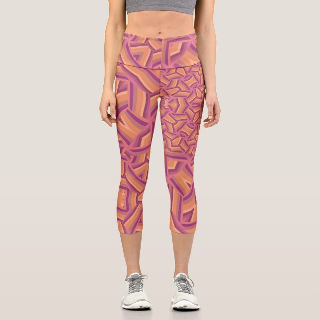 Leggings Capri Psychedelic Starburst Pattern – Groovy Pink & Oran (Recto)