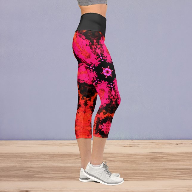 Leggings Capri Psychédélique Hippie Fleur rose Rouge et Leggi Noi (Créateur téléchargé)