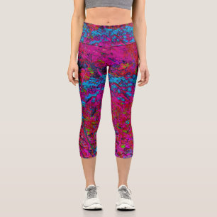 Leggings Capri Psychédélique Violet Lily Fleur Magenta Garden