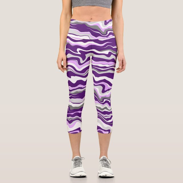 Leggings Capri Purple, Lavande, Gris rayures fluides (Recto)