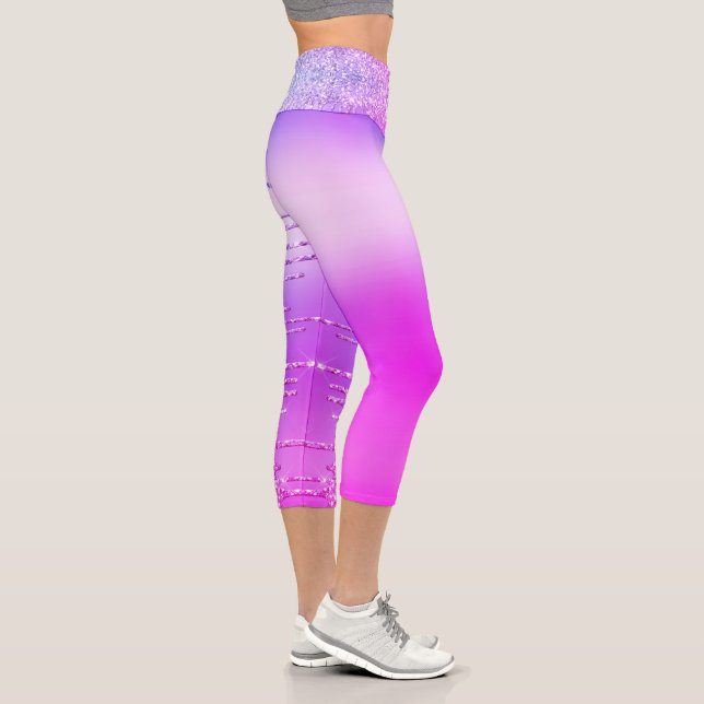 Leggings Capri Purple rose Neon Parties scintillant Éclaircisseme (Droite)