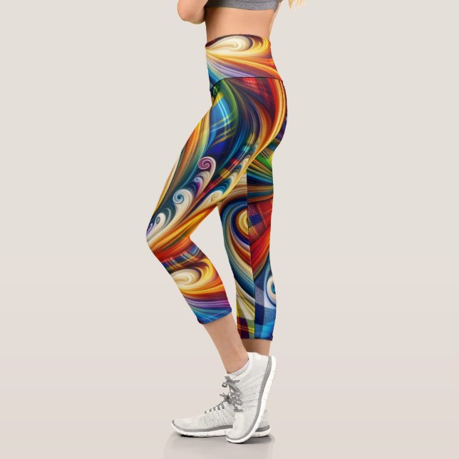 Leggings Capri Rainbow Plaid Art moderne Abstrait Swirl (Gauche)