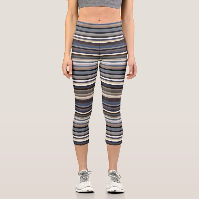 Leggings Capri Rayures de ton de la nature aquatique (Recto)