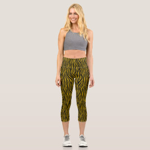 Leggings Capri Rayures de zèbre en safari noir et marron 