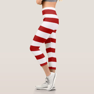 Leggings Capri Rayures irrégulières en rouge et blanc