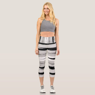 Leggings Capri rayures peintes amusantes gris et à motif noir