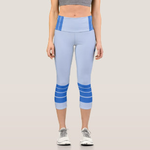 Leggings Capri Rayures rétro bleues sur fond bleu clair minimalis
