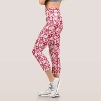 Leggings Capri Red and white floral pattern