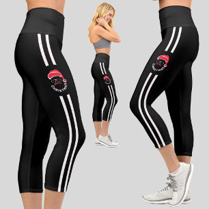 Leggings Capri Red Black Santa Claus Noël Fête de Noël
