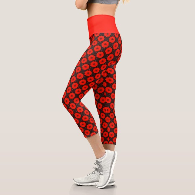 Leggings Capri Red Lotus Tranquillité : Red Mandala sur la base B (Gauche)