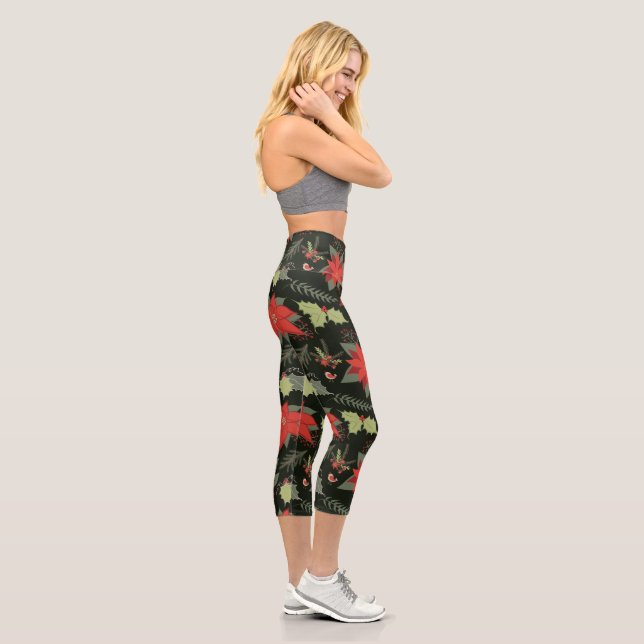 Leggings Capri Red Poinsettia Green Holly (Droite)
