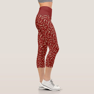 Leggings Capri Red Retro Mushroom Pattern - Cottagecore 3/4 Yoga