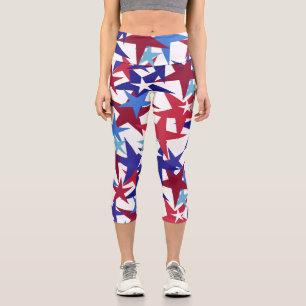 Leggings Capri Red White Blue Stars