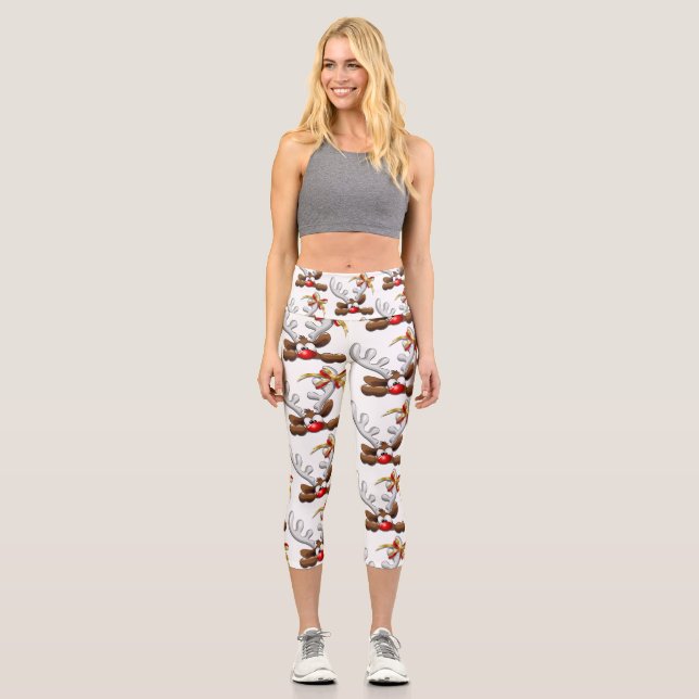 Leggings Capri Reindeer Puzzled drôle Caractère de Noël (Recto)