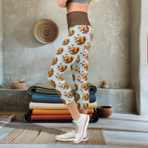 Leggings Capri Renard Kitsune Fantaisiste Fleurs de Cerisier Bleu