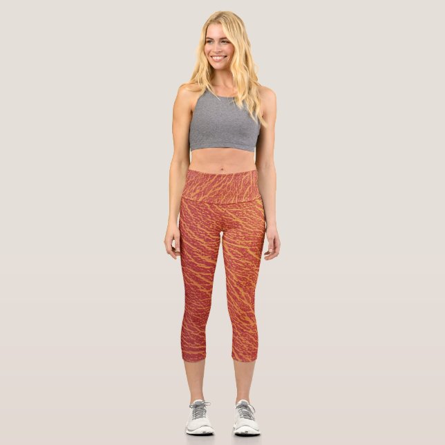 Leggings Capri Ressemblances de cuir rouge fissuré motif capris (Recto)