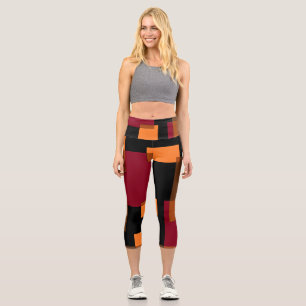 Leggings Capri Résumé géométrique Rouge Orange Brown Noir