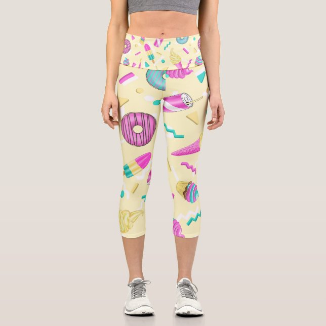 Leggings Capri Reto Jaune tendance années 80 (Recto)