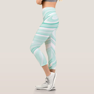Leggings Capri  Retro Aqua Green Swirl Liquid Peinture esthétique