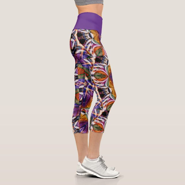 Leggings Capri Retro Boho Bohemian Hippie Trippy Rosette Mandala (Droite)