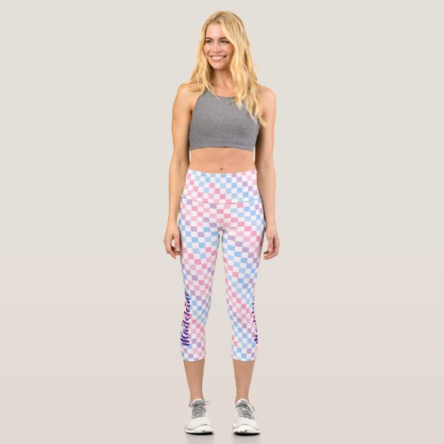 Leggings Capri Retro Checkerboard 1990s 2000s Y2K Pastel Ajouter  (Recto)