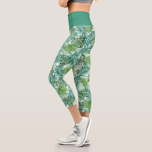 Leggings Capri Retro Chic Tropical Green Palm Tree Feuille Motif