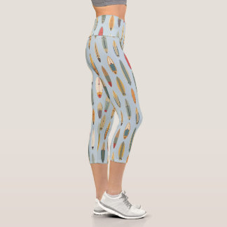 Leggings Capri Retro Coastal Surfer -Blue Surfboard Print Surfing