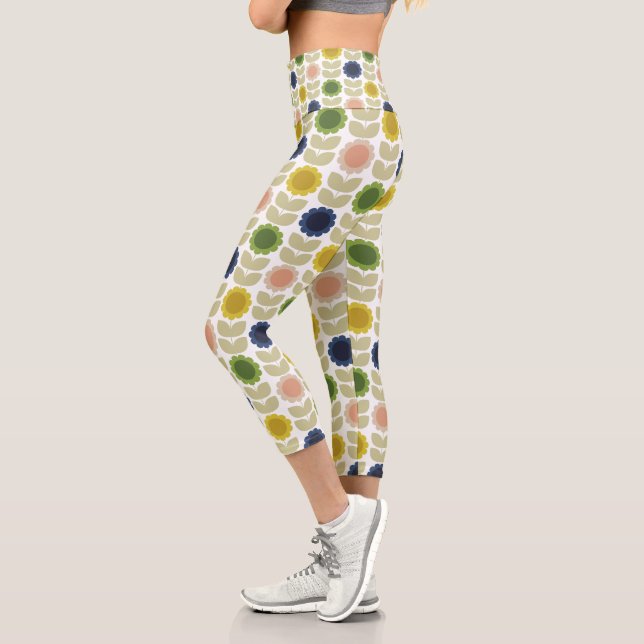 Leggings Capri Retro Groovy Summer Flowers Stems (Gauche)
