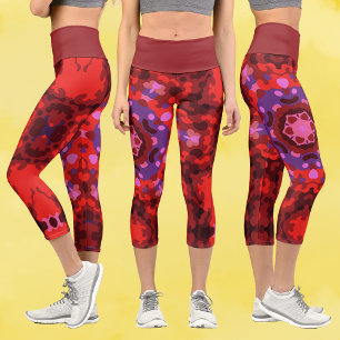 Leggings Capri Rétro Mandala rouge et violet