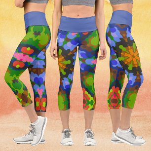 Leggings Capri Rétro Mandala Vert bleu et rose