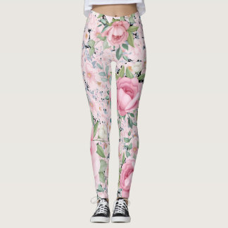 Leggings Capri rose Longueur Bouton de floral Légumineuses 