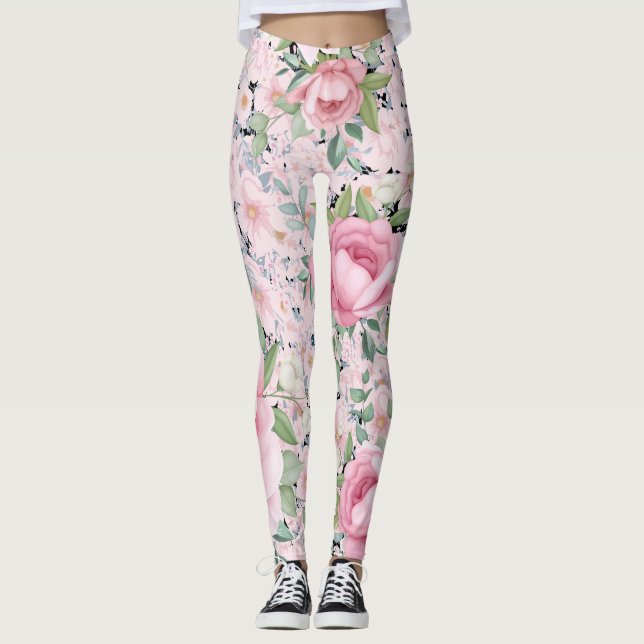 Leggings Capri rose Longueur Bouton de floral Légumineuses  (Devant)