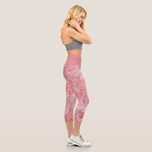 Leggings Capri Rose Pâle Dentelle Élégance Rose Pâle & Blanc