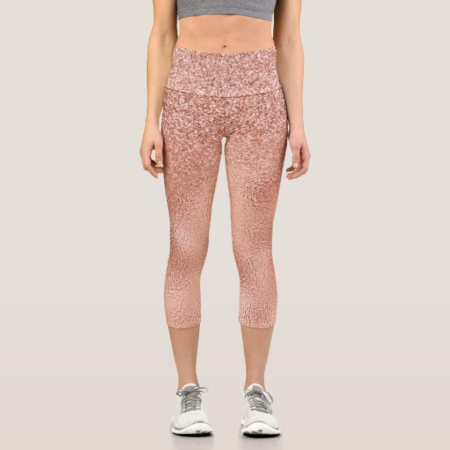 Leggings Capri Rose Parties scintillant or Ombre métal look (Recto)