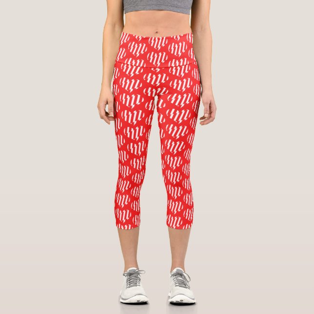 Leggings Capri Rouge Abstrait n Blancs Valentine Coeur (Recto)