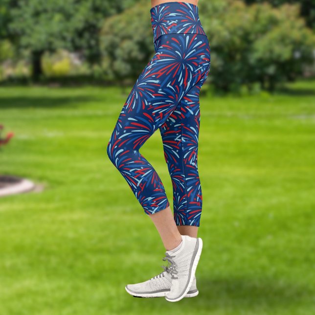 Leggings Capri Rouge Blanc Bleu Feu d'artifice 4 juillet patrioti (Créateur téléchargé)
