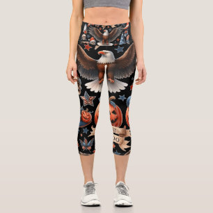 Leggings Capri Rouge, Blanc et Boo ! : Un design d'Halloween patr