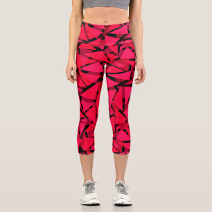 Leggings Capri rouge écarlate motif, géométrique, abstrait th