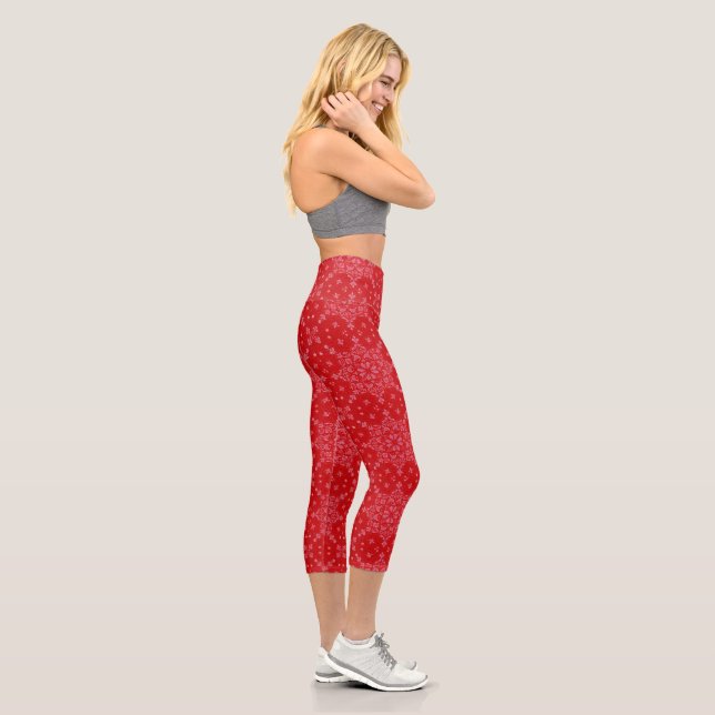 Leggings Capri Rouge et blanc floral élégant (Droite)