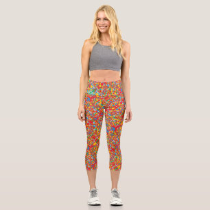 Leggings Capri rouge griffonner l'art abstrait. sari comme les co