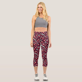 Leggings Capri Rubies rouges Argent & Gemmes Diamants