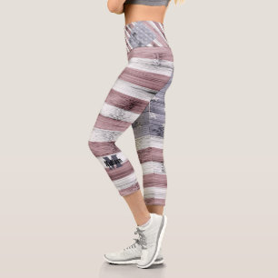 Leggings Capri Russe Rouge Blanc Bleu Bois Drapeau américain Mono