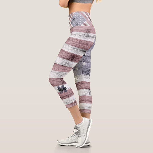 Leggings Capri Russe Rouge Blanc Bleu Bois Drapeau américain Mono (Gauche)