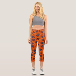 Leggings Capri Scarlet Orange Poppy Motif sans joint
