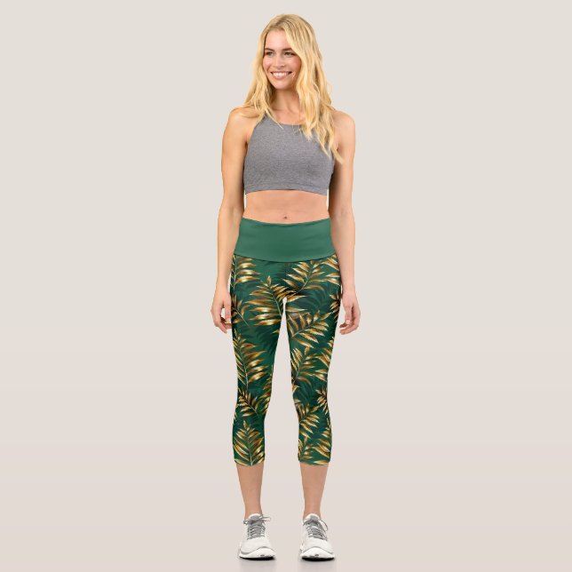 Leggings Capri Seamless pattern with golden ferns (Recto)