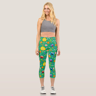 Leggings Capri Sesame Street Green Floral Motif