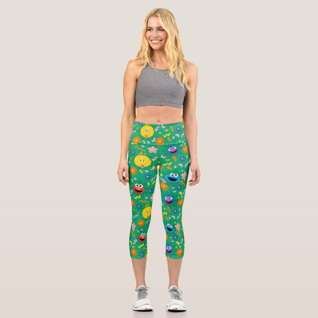 Leggings Capri Sesame Street Green Floral Motif (Recto)