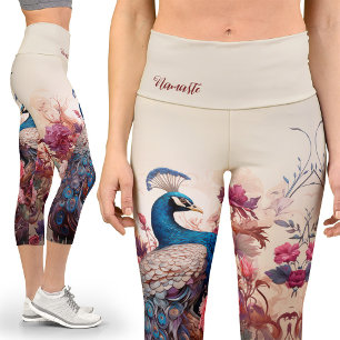 Leggings Capri Shabby Chic Victorien Vintage Peacock Yoga