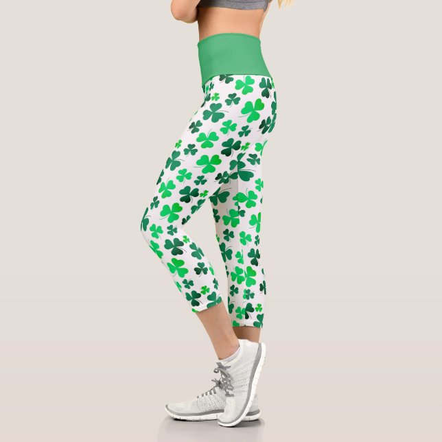 Leggings Capri Shamrock Clover Leaf Moderne Chic élégant (Gauche)