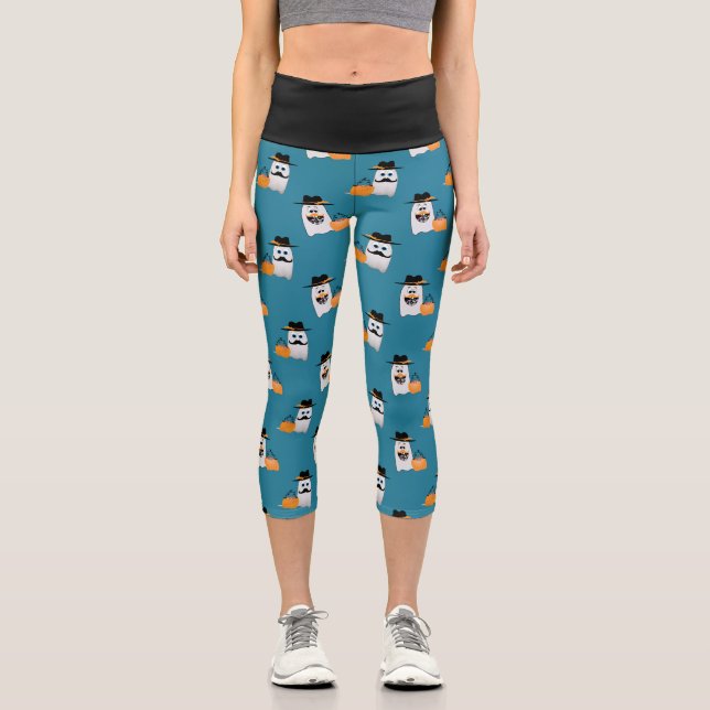 Leggings Capri Silencieux Halloween Ghost veut votre motif de bon (Recto)